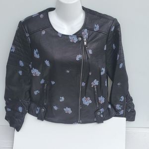 Joie Lambskin Leather Jacket with Floral Pattern